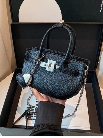 Birkin inspirirana torba s lančanim kaišem, PU materijal, vodoravni kvadratni oblik, zatvarač, podstava od poliestera