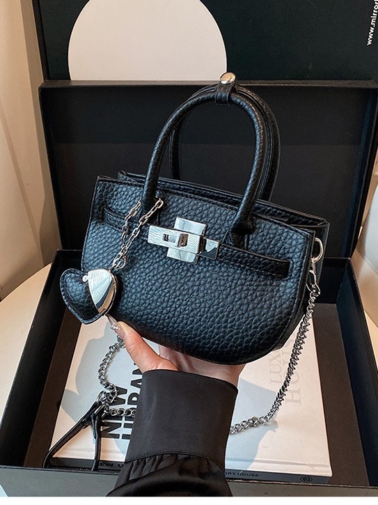 Birkin inspirirana torba s lančanim kaišem, PU materijal, vodoravni kvadratni oblik, zatvarač, podstava od poliestera
