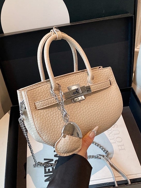 Birkin inspirirana torba s lančanim kaišem, PU materijal, vodoravni kvadratni oblik, zatvarač, podstava od poliestera
