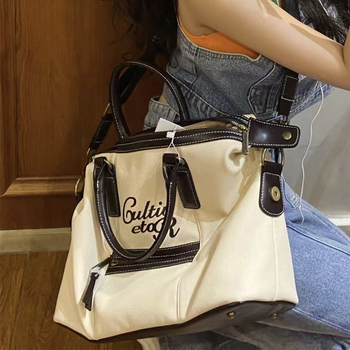 Canvas tote torba sa street-trend stilom, bucket oblik, zatvarač, unutarnji džep za ID