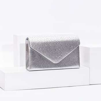 Дамска вечерна клач чанта от PU, хоризонтална квадратна форма, триизмерна външна чанта, затваряне с капак, полиестерна облицовка