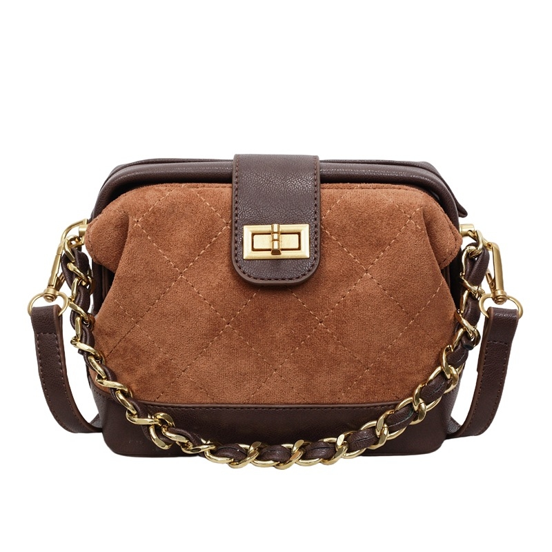 Crossbody torbica od pliša, gradski minimalistički stil, vodoravni kvadratni oblik, zaključavanje, unutarnja džep sa zipom.