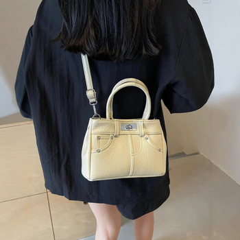 PU crossbody torba s zaključavanjem, horizontalni kvadratin oblik, gradski stil jednostavnosti, unutarnji džep sa zipom