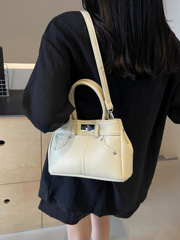 PU crossbody torba s zaključavanjem, horizontalni kvadratin oblik, gradski stil jednostavnosti, unutarnji džep sa zipom
