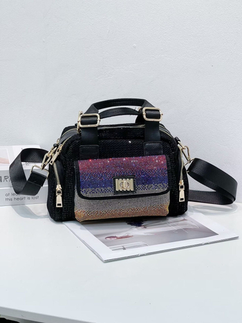 Ženska torba od najlona s dijamantnim ukrasom, tote stil, dvostruka naramenica i crossbody, trodimenzionalni vanjski dizajn, zatvarač, unutarnji džepovi