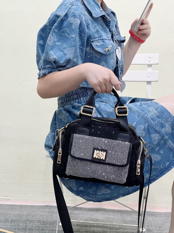 Ženska torba od najlona s dijamantnim ukrasom, tote stil, dvostruka naramenica i crossbody, trodimenzionalni vanjski dizajn, zatvarač, unutarnji džepovi