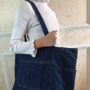 Forest Style Denim Tote táska, mindennapi válltáska, cipzáras zárás, rejtett cipzáras zseb, dupla vállpántok, puha konstrukció