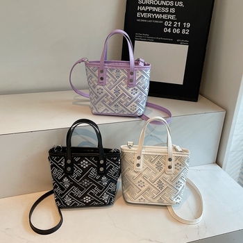 Τσάντα κουβά PU με εθνικό μοτίβ Wanji, φερμουάρ, θήκη για κινητό