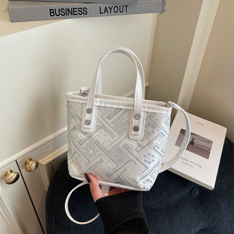 Τσάντα κουβά PU με εθνικό μοτίβ Wanji, φερμουάρ, θήκη για κινητό