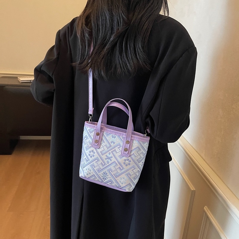 Τσάντα κουβά PU με εθνικό μοτίβ Wanji, φερμουάρ, θήκη για κινητό