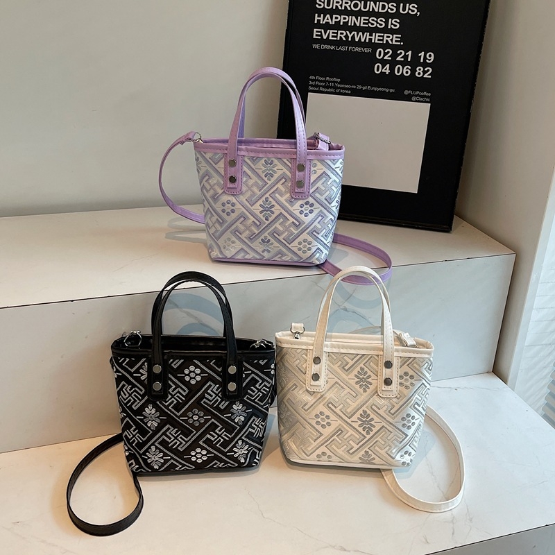 Τσάντα κουβά PU με εθνικό μοτίβ Wanji, φερμουάρ, θήκη για κινητό