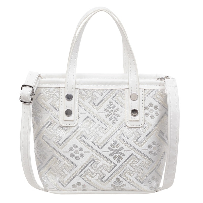 Τσάντα κουβά PU με εθνικό μοτίβ Wanji, φερμουάρ, θήκη για κινητό