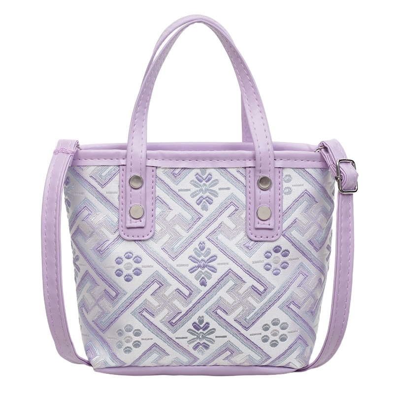 Τσάντα κουβά PU με εθνικό μοτίβ Wanji, φερμουάρ, θήκη για κινητό