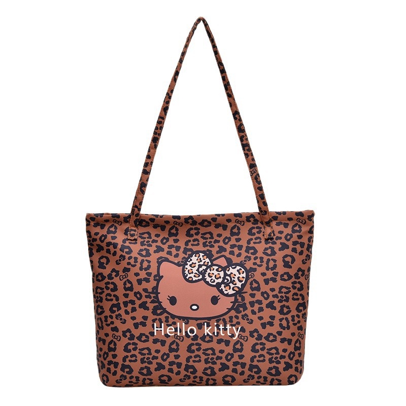Platnena tote torba s prints mačkice i leopard uzorak, za rame, zatvarač, podstava od poliestera