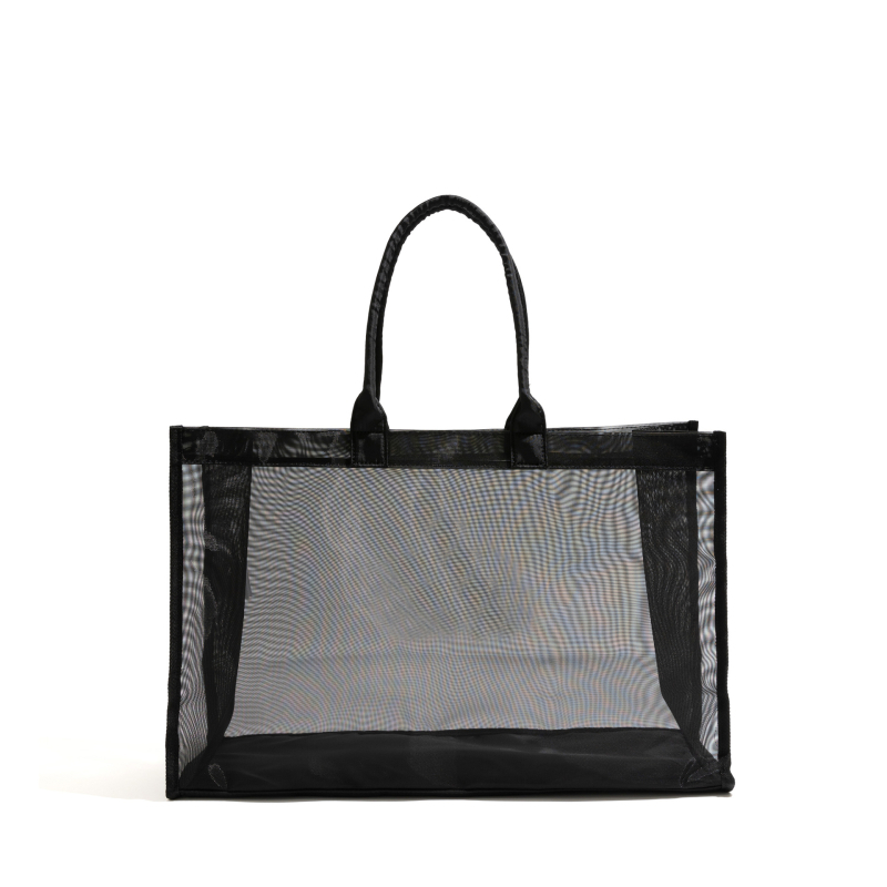 Prozirna mrežasta tote torba s džepom za laptop, otvoren vrh, dvostruke naramenice
