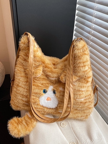 Плюшена Tote чанта за ежедневие, хоризонтална квадратна форма, цип за отваряне, вътрешни джобове: джоб с цип и джоб за мобилен телефон