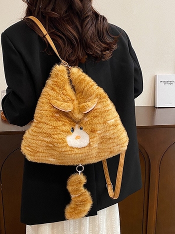 Плюшена Tote чанта за ежедневие, хоризонтална квадратна форма, цип за отваряне, вътрешни джобове: джоб с цип и джоб за мобилен телефон