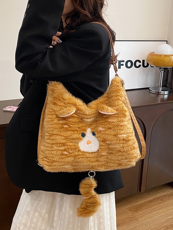 Плюшена Tote чанта за ежедневие, хоризонтална квадратна форма, цип за отваряне, вътрешни джобове: джоб с цип и джоб за мобилен телефон