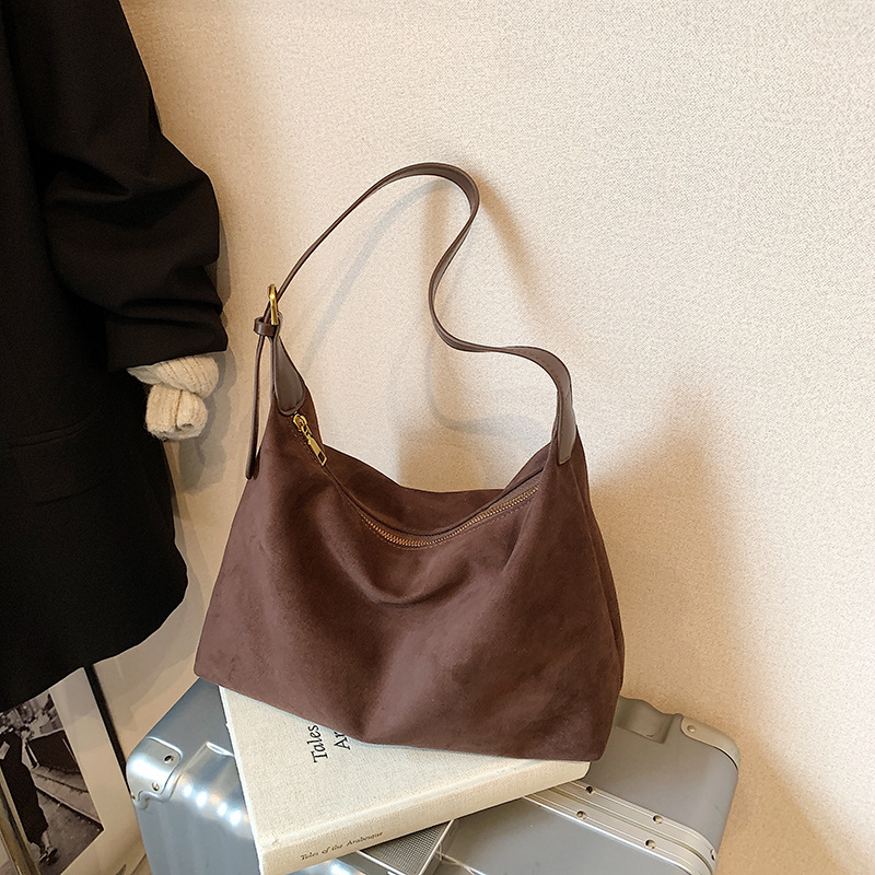 Ženska tote torba od PU kože s veluru izgledom, velika kapaciteta, jesen/zima, gradski minimalistički stil, zatvarač, unutarnji džep sa zatvaračem