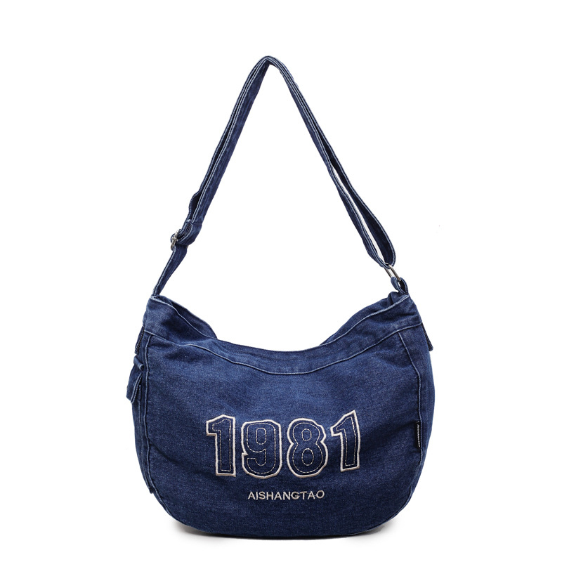 Denim torba za preko ramena, gradski stil, zatvarač, unutarnje pretince za telefon i dokumente, torba s poklopcem