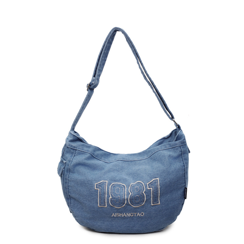 Denim torba za preko ramena, gradski stil, zatvarač, unutarnje pretince za telefon i dokumente, torba s poklopcem