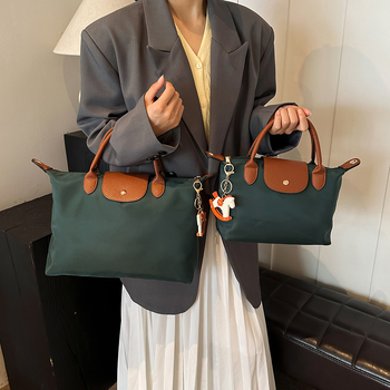 Dumpling Tote torba s izvezenim dizajnom, urban stil jednostavnosti, Oxford tkanina, horizontalni kvadratni oblik, zatvarač, unutarnja džep s zatvaračem