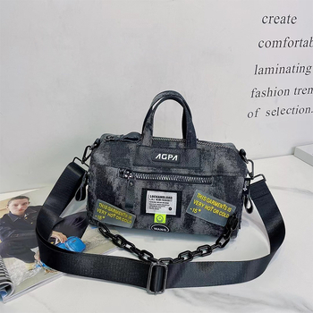 Ženska denim torba, gradski minimalistički stil, Boston torba, horizontalni kvadratnog oblika, zatvarač na zip