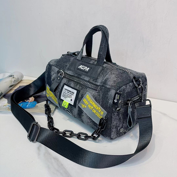 Ženska denim torba, gradski minimalistički stil, Boston torba, horizontalni kvadratnog oblika, zatvarač na zip