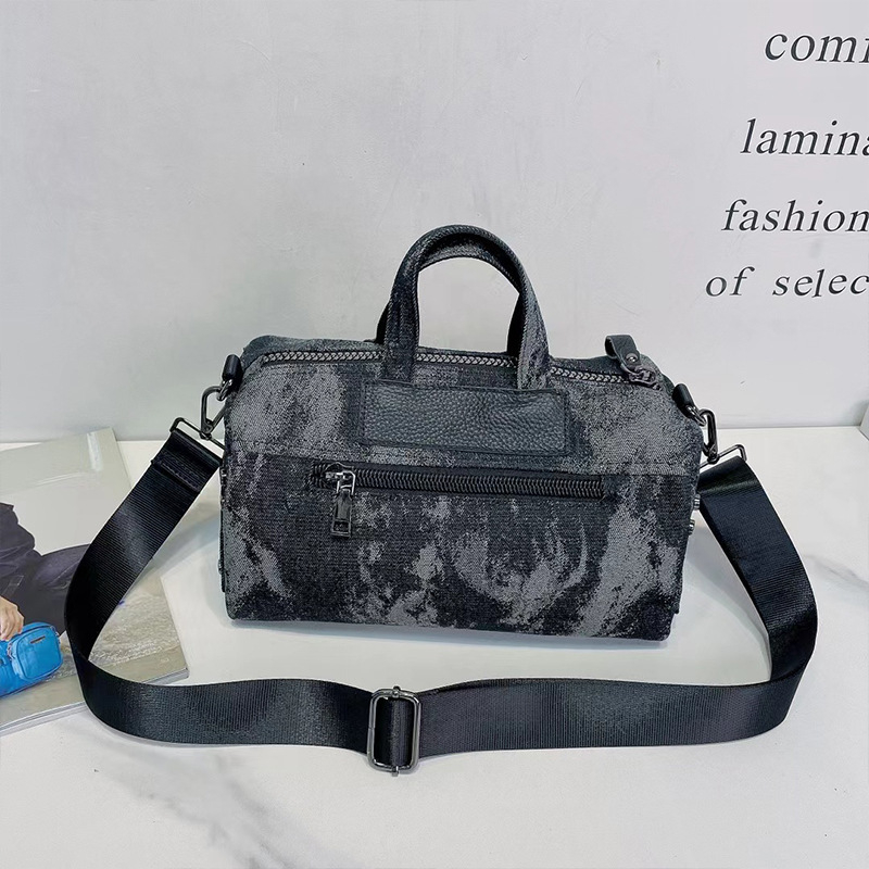 Ženska denim torba, gradski minimalistički stil, Boston torba, horizontalni kvadratnog oblika, zatvarač na zip