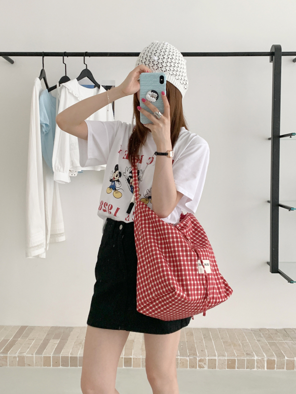 Dvostruka tote torba s crossbody remenom, platnena, leopard uzorak kariran, najlonska podstava, otvaranje špagom, džep sa zipom i džep za telefon