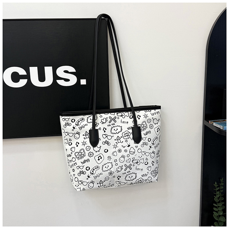 Torba Tote – ulični stil, materijal: tkanina, zatvarač, poliester podstava, horizontalni kvadratni oblik