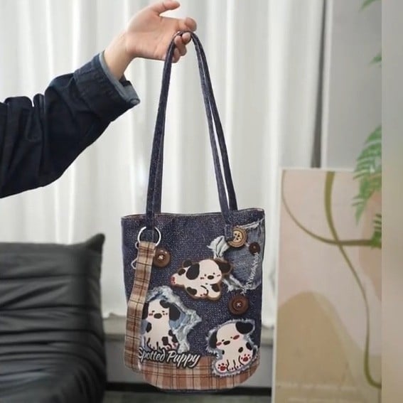 Platnena bucket torba za žene s produženim lancem, crossbody/ramena torba; prilagodljiva, moguć tisak logotipa
