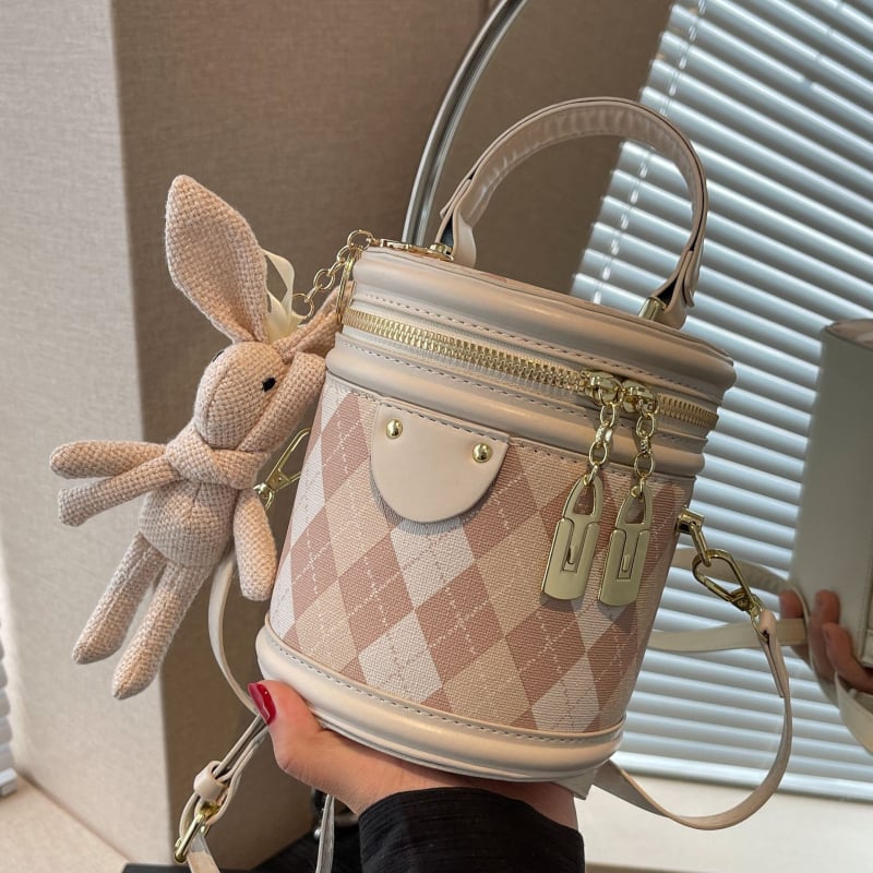 Ženska bucket torba s romboidnim šavom, novi model 2025, PU koža, nošenje na rame ili crossbody