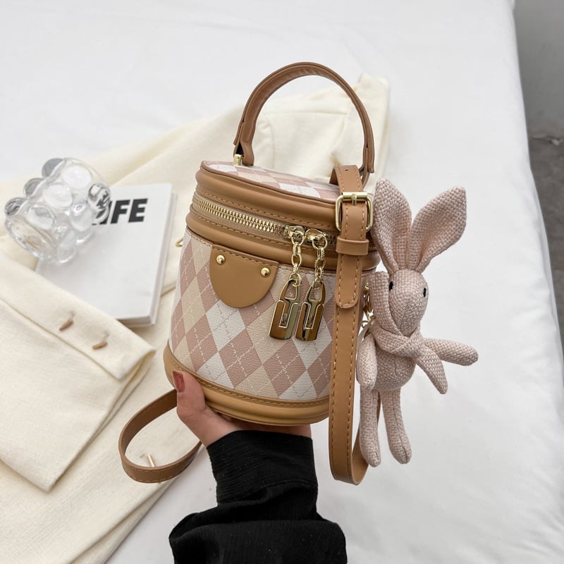 Ženska bucket torba s romboidnim šavom, novi model 2025, PU koža, nošenje na rame ili crossbody