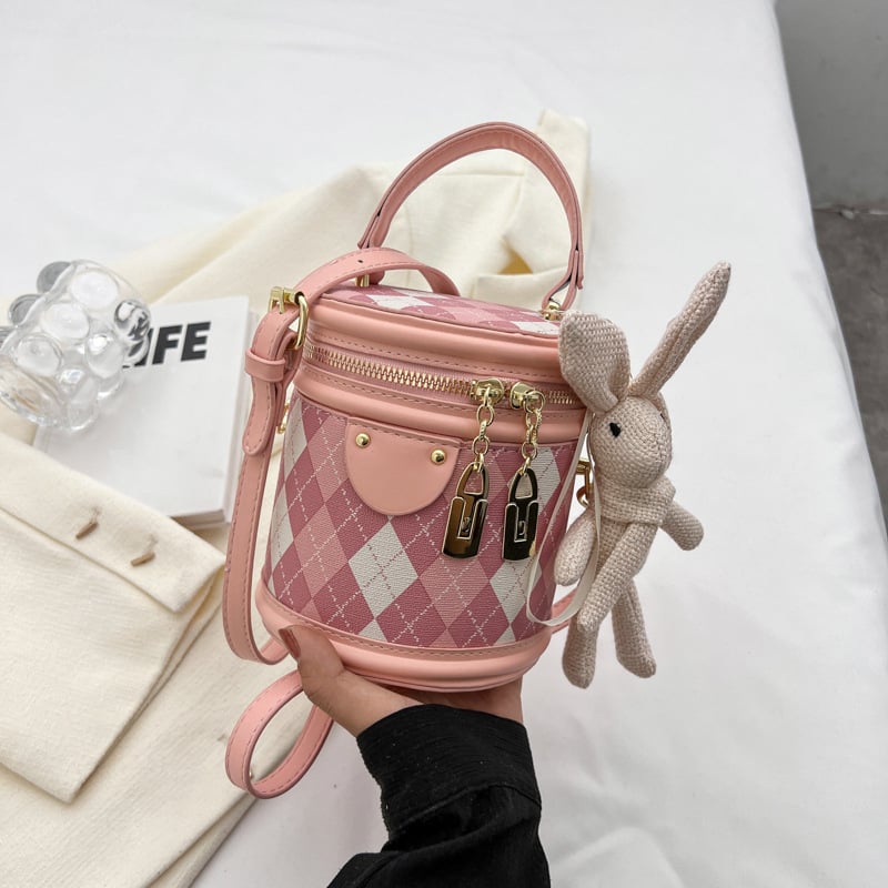 Ženska bucket torba s romboidnim šavom, novi model 2025, PU koža, nošenje na rame ili crossbody