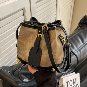 Ženska bucket torba — ulični stil, PU materijal, zatvaranje šnalom, podstava od sintetičke kože