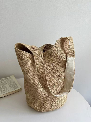 Unisex rafija bucket torba, ručno rađena, bez podstave