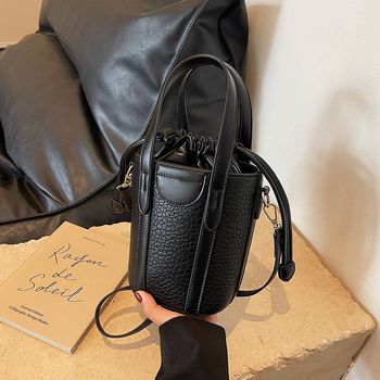Unisex torba od sintetičke kože, bucket stil, zatvarač na povlačenje šnure, PU podstava