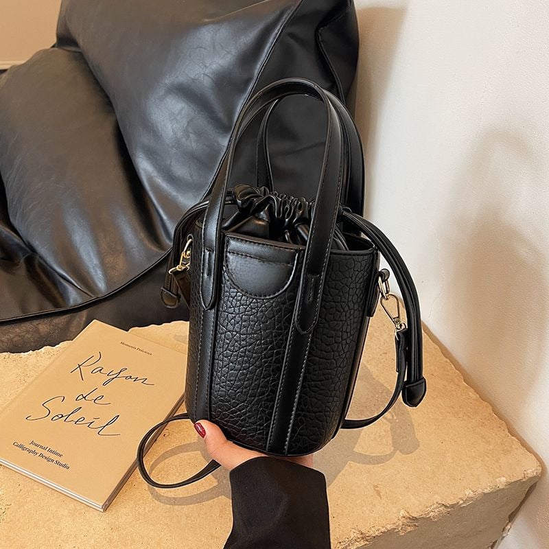Unisex torba od sintetičke kože, bucket stil, zatvarač na povlačenje šnure, PU podstava