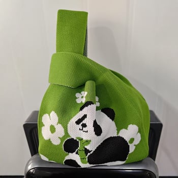 Pletena Panda torbica, gradski stil, poliester, vertikalno kvadratnog oblika, otvoreni vrh