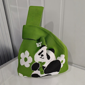 Pletena Panda torbica, gradski stil, poliester, vertikalno kvadratnog oblika, otvoreni vrh