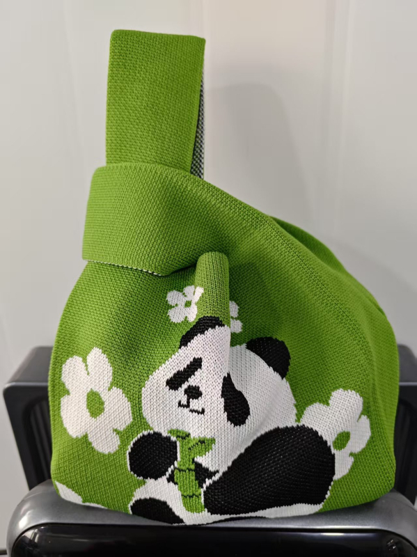 Pletena Panda torbica, gradski stil, poliester, vertikalno kvadratnog oblika, otvoreni vrh