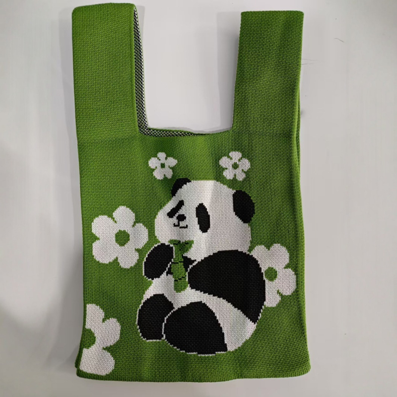 Pletena Panda torbica, gradski stil, poliester, vertikalno kvadratnog oblika, otvoreni vrh