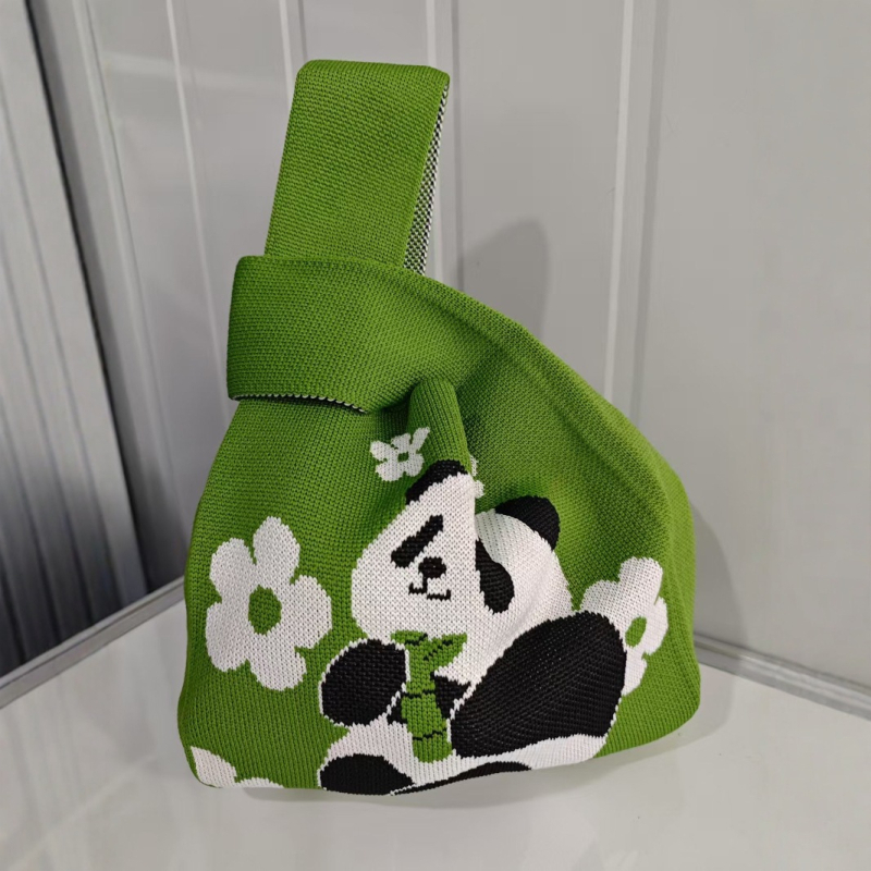 Pletena Panda torbica, gradski stil, poliester, vertikalno kvadratnog oblika, otvoreni vrh