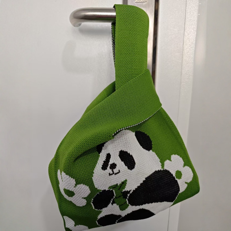 Pletena Panda torbica, gradski stil, poliester, vertikalno kvadratnog oblika, otvoreni vrh