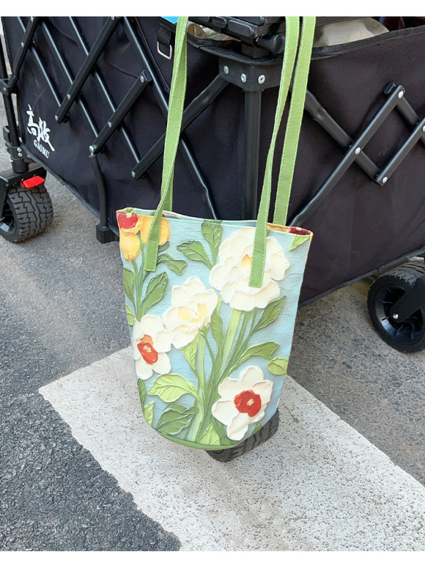 Geantă din pânză cilindrică, cu deschidere deschisă, căptușeală din pânză, buzunar intern pentru telefon, potrivită pentru utilizare zilnică