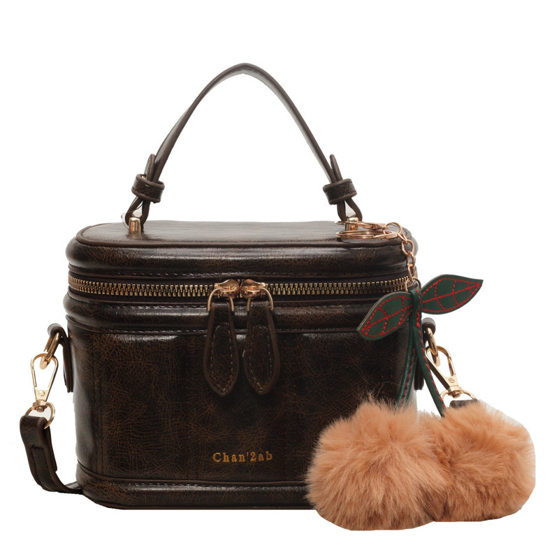 PU teksturirana bucket torba, cilindrični oblik, zatvarač, urbani minimalistički stil (Urban Simplicity; PU; Bucket bag; Cylinder shape; Zipper)