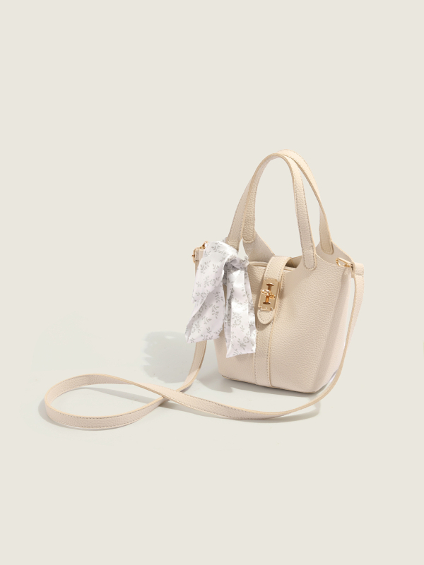 Geantă bucket din PU, stil coș de legume, formă de găleată, închidere cu lacăt, căptușeală din piele sintetică, o curea, pentru uz zilnic