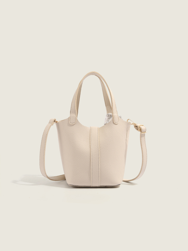 Geantă bucket din PU, stil coș de legume, formă de găleată, închidere cu lacăt, căptușeală din piele sintetică, o curea, pentru uz zilnic