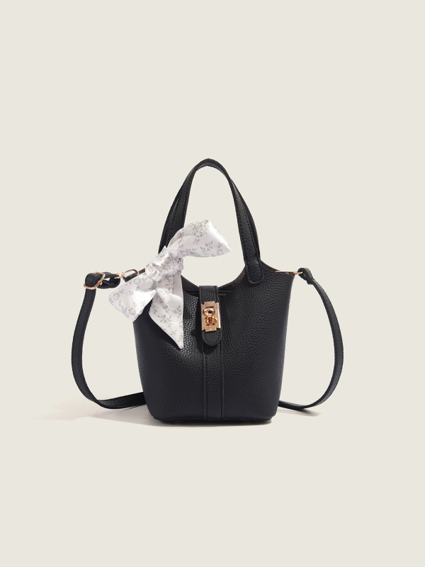 Geantă bucket din PU, stil coș de legume, formă de găleată, închidere cu lacăt, căptușeală din piele sintetică, o curea, pentru uz zilnic